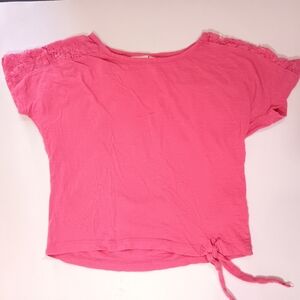 Girls' Hot Pink Short Sleeve Top with Lace Design Size XS/S 7/8